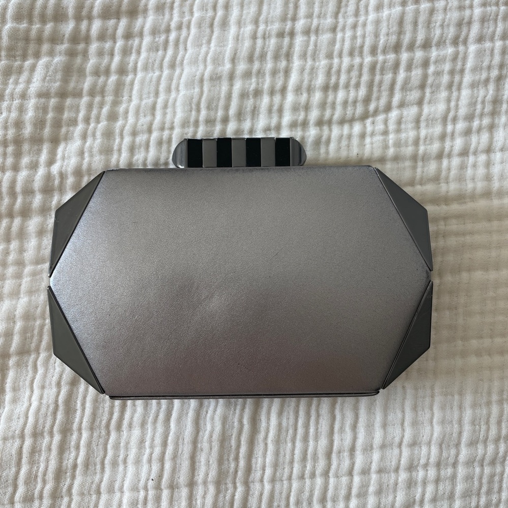 Rebecca Minkoff Pewter Leather Geometric Clutch